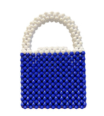 Handmade Royal Blue and White Beaded Bag