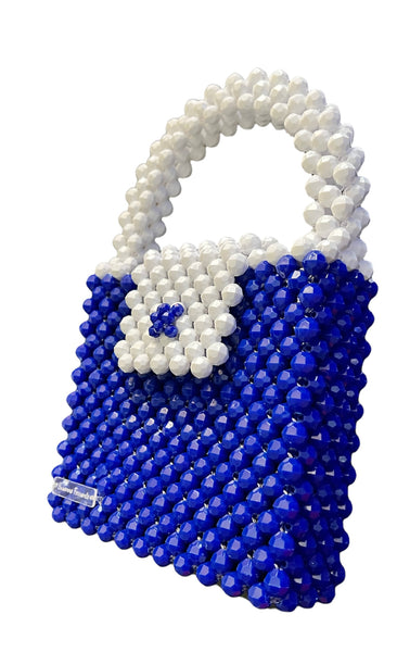 Handmade Royal Blue and White Beaded Bag – Susanne Ferrante