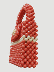 Handmade Coral and White Beaded Bag