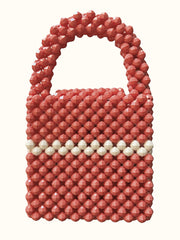 Handmade Coral and White Beaded Bag