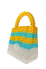 Handmade Transparent Clear, Yellow and Blue Beaded Bag