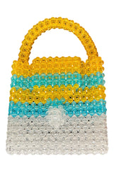 Handmade Transparent Clear, Yellow and Blue Beaded Bag