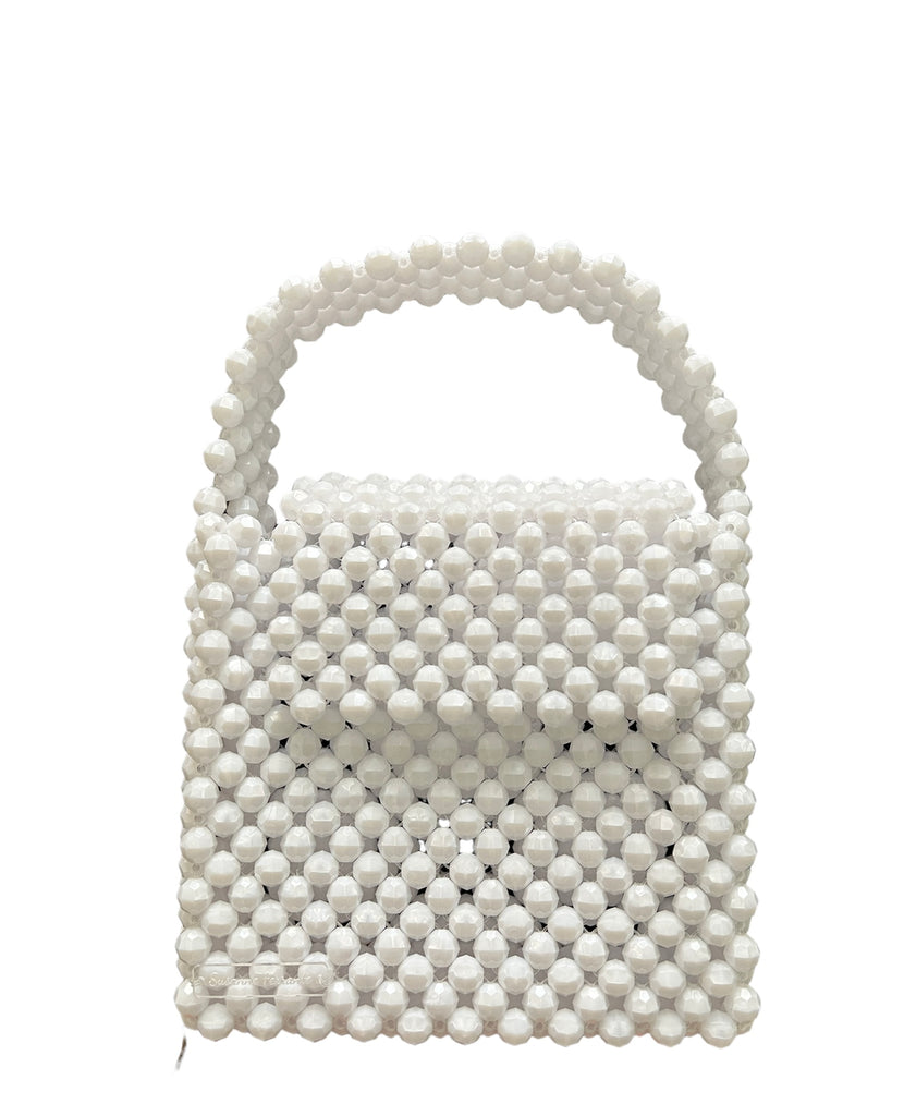 Handmade White Beaded Bag