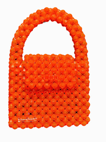 Handmade Transparent Bright Orange Beaded Bag