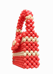 Handmade Coral and Ivory Beaded Bag