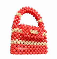 Handmade Coral and Ivory Beaded Bag