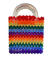 Handmade Transparent Rainbow Beaded Bag with Acrylic Handles