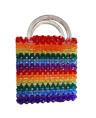 Handmade Transparent Rainbow Beaded Bag with Acrylic Handles