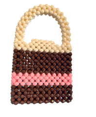 Handmade Brown, Cream and Pink Beaded Bag