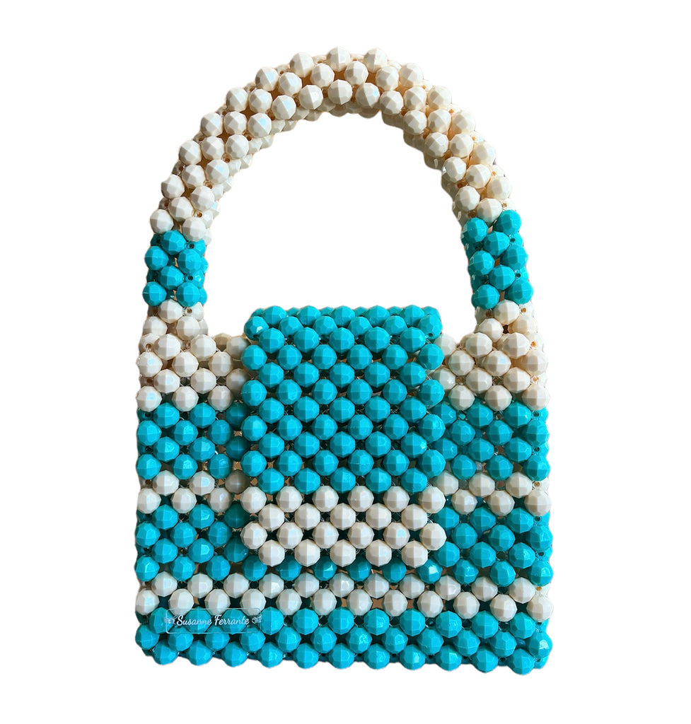 Handmade Aqua and Ivory Beaded Bag